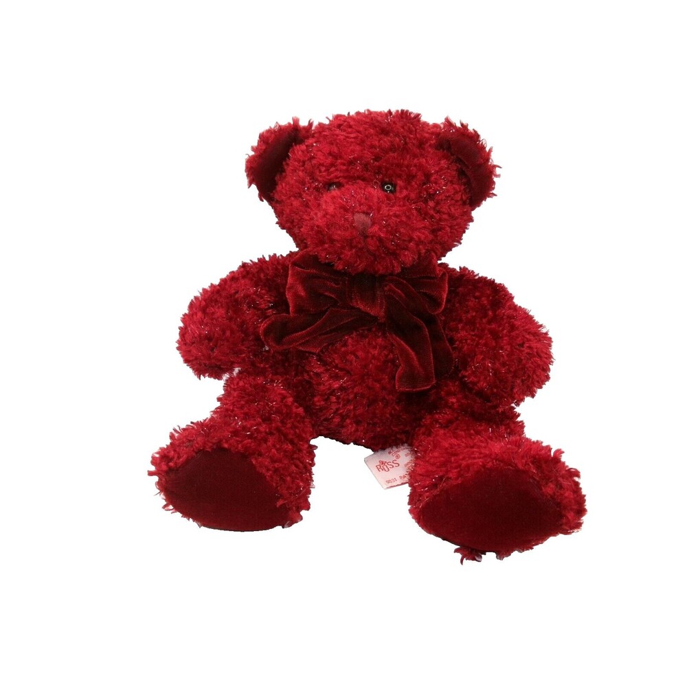Vintage Russ Rosetta Teddy Bear Plush Stuffed Animal Burgundy Red Black Eyes 9"